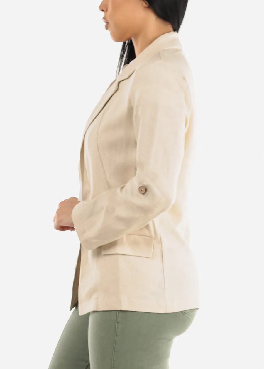 Linen Long Sleeve Open Front Natural Blazer sold by Moda product image thumbnail 3