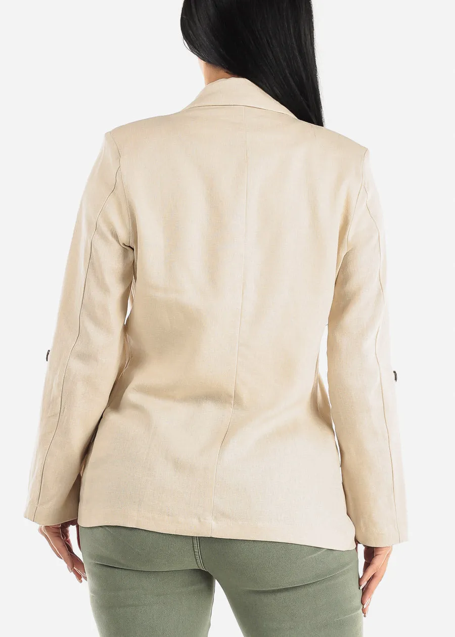 Linen Long Sleeve Open Front Natural Blazer sold by Moda product image thumbnail 4
