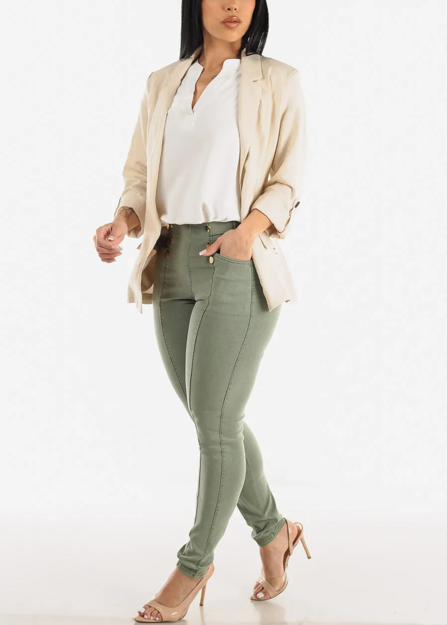 Linen Long Sleeve Open Front Natural Blazer sold by Moda product image thumbnail 2