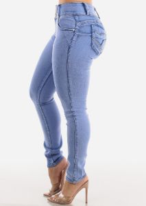 MX JEANS Butt Lift Levanta Cola Light Bleached Skinny Jeans sold by Moda
