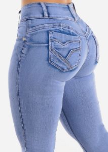 MX JEANS Butt Lift Levanta Cola Light Bleached Skinny Jeans sold by Moda