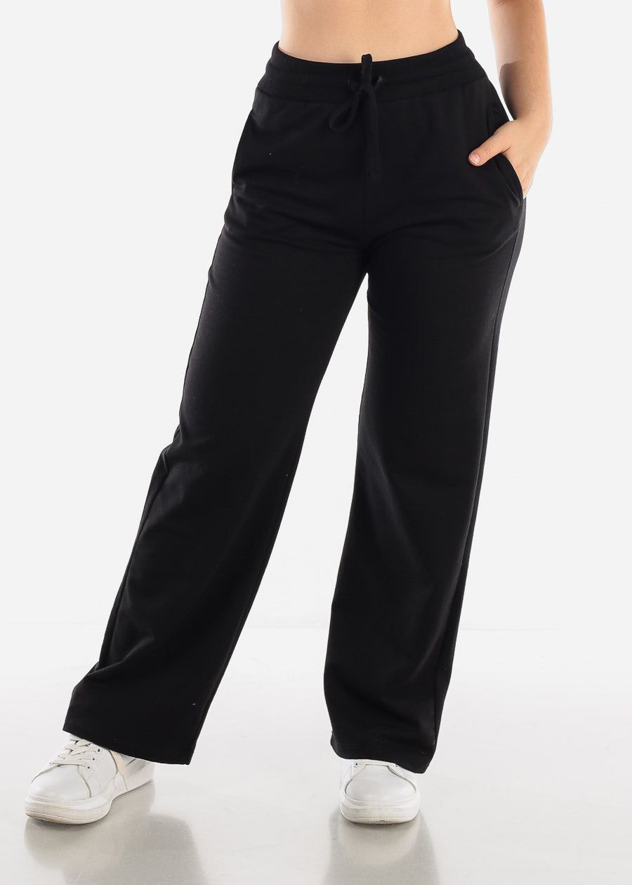 Black French Terry Wide Leg Pants sold by Moda