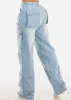 High Waist Straight Wide Leg Cargo Jeans Light Wash sold by Moda