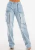 High Waist Straight Wide Leg Cargo Jeans Light Wash sold by Moda