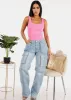 High Waist Straight Wide Leg Cargo Jeans Light Wash sold by Moda