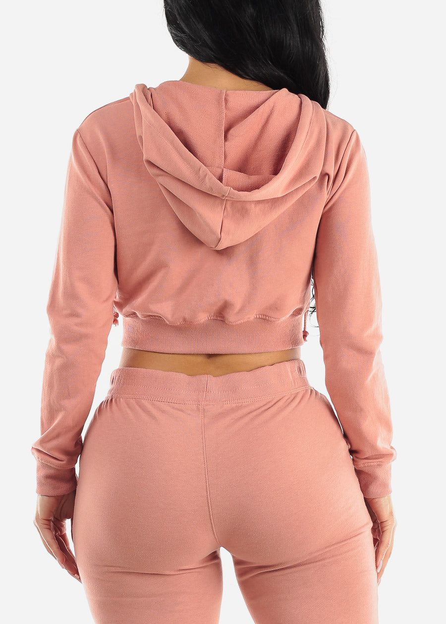 Long Sleeve Zip Up Cropped Hoodie Mauve sold by Moda product image thumbnail 5