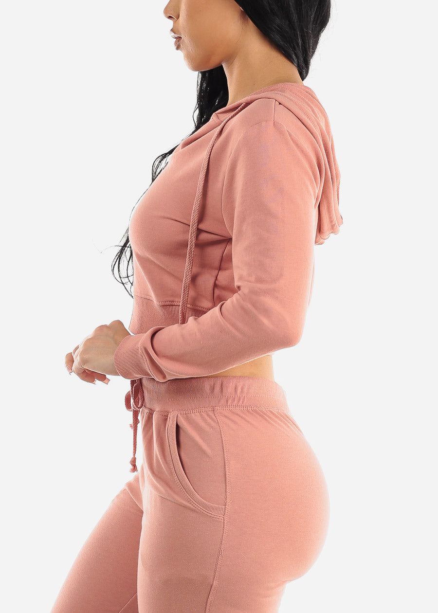 Long Sleeve Zip Up Cropped Hoodie Mauve sold by Moda product image thumbnail 4