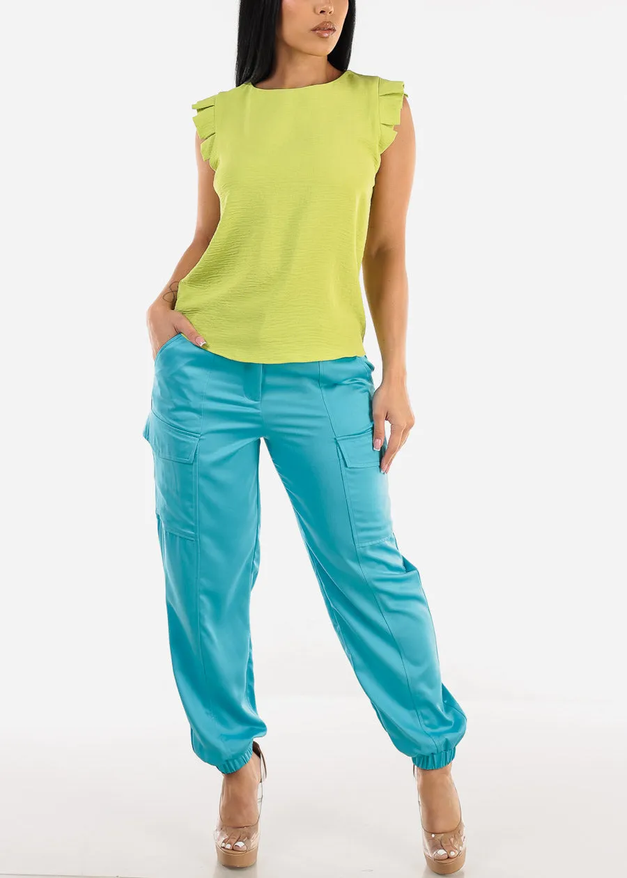 Ruffle Trim Sleeveless Light Green Top sold by Moda product image thumbnail 2