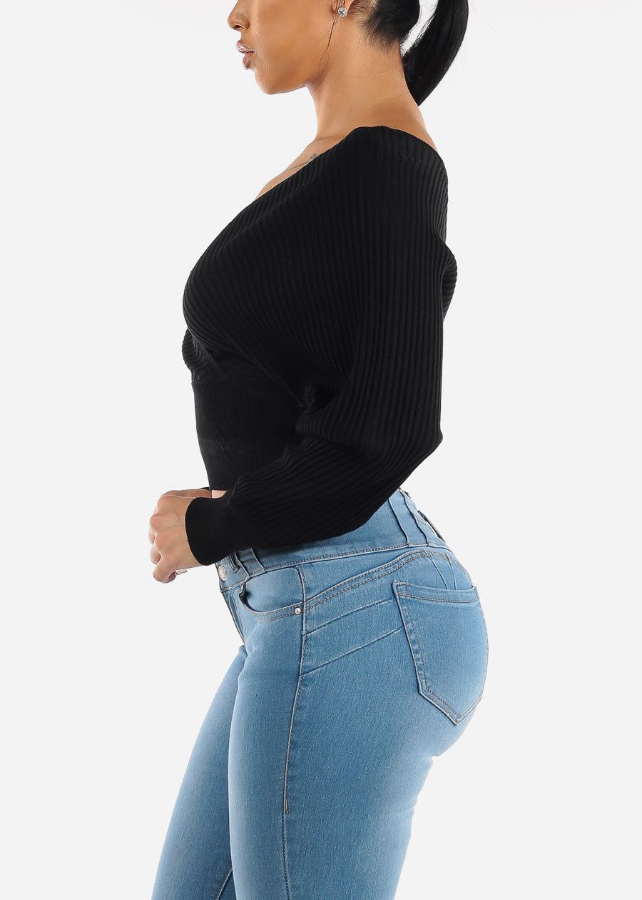 Black Overlap Cropped Sweater sold by Moda product image thumbnail 4