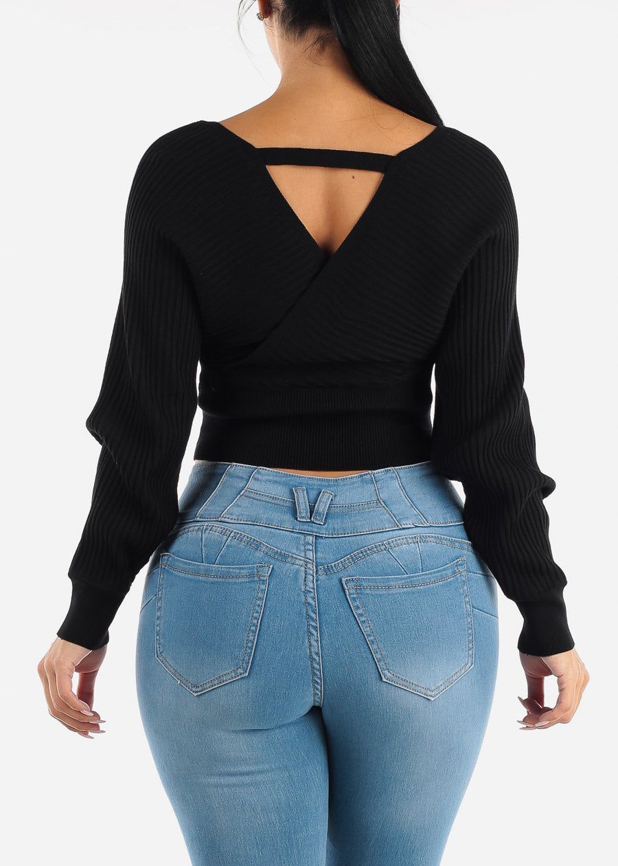 Black Overlap Cropped Sweater sold by Moda product image thumbnail 5