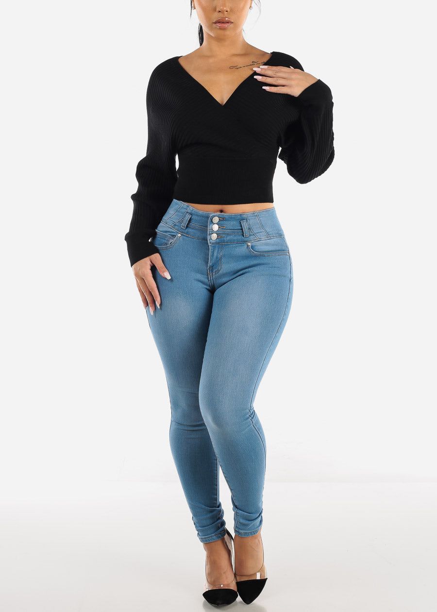 Black Overlap Cropped Sweater sold by Moda product image thumbnail 3