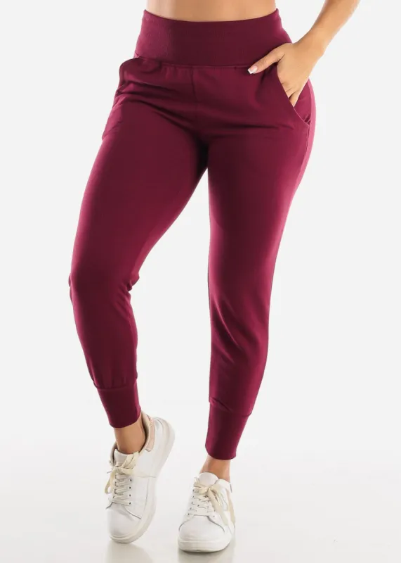 Burgundy High Waist Sweatpants sold by Moda