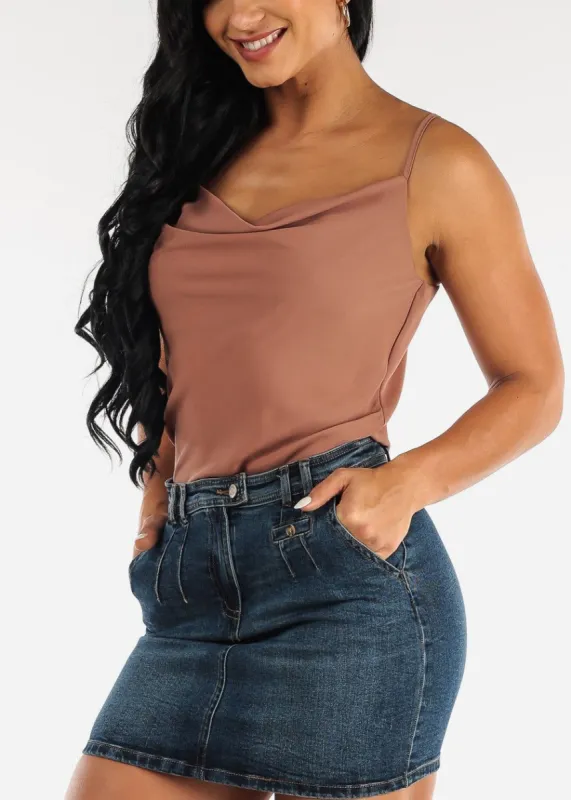 Sleeveless Cowl Neck Chiffon Blouse Mocha sold by Moda