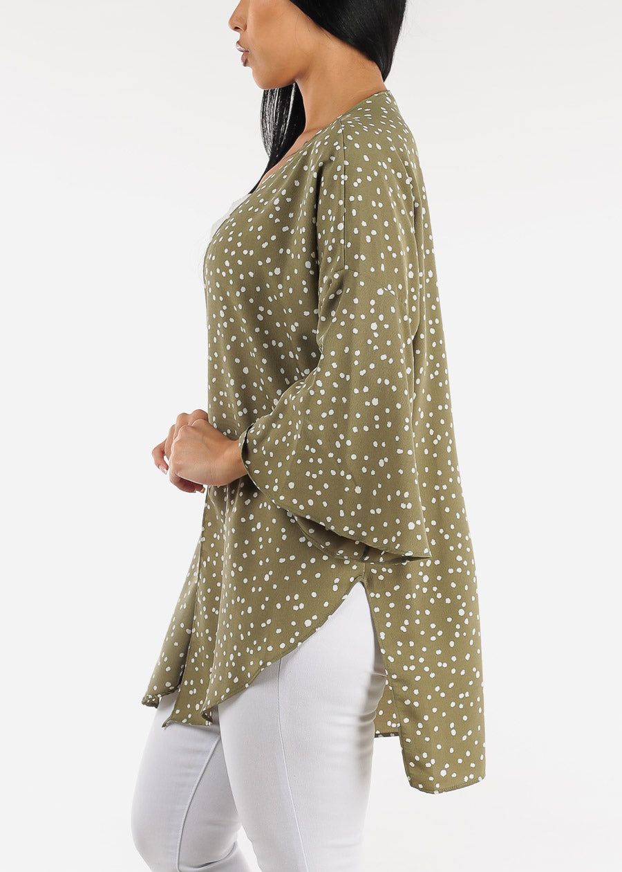 Polka Dot Bell Sleeve Sage Kimono sold by Moda product image thumbnail 3
