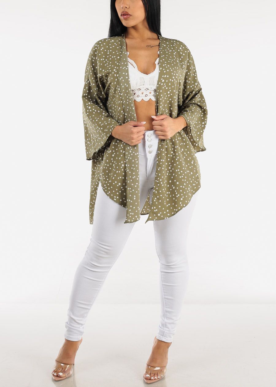 Polka Dot Bell Sleeve Sage Kimono sold by Moda product image thumbnail 2