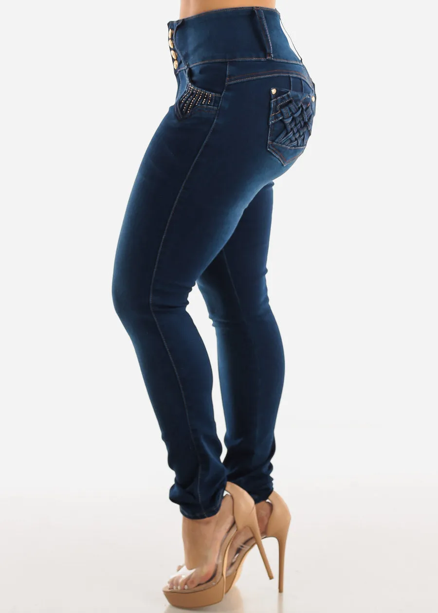 MX JEANS Butt Lifting Mid Rise Skinny Jeans Dark Wash sold by Moda product image thumbnail 5