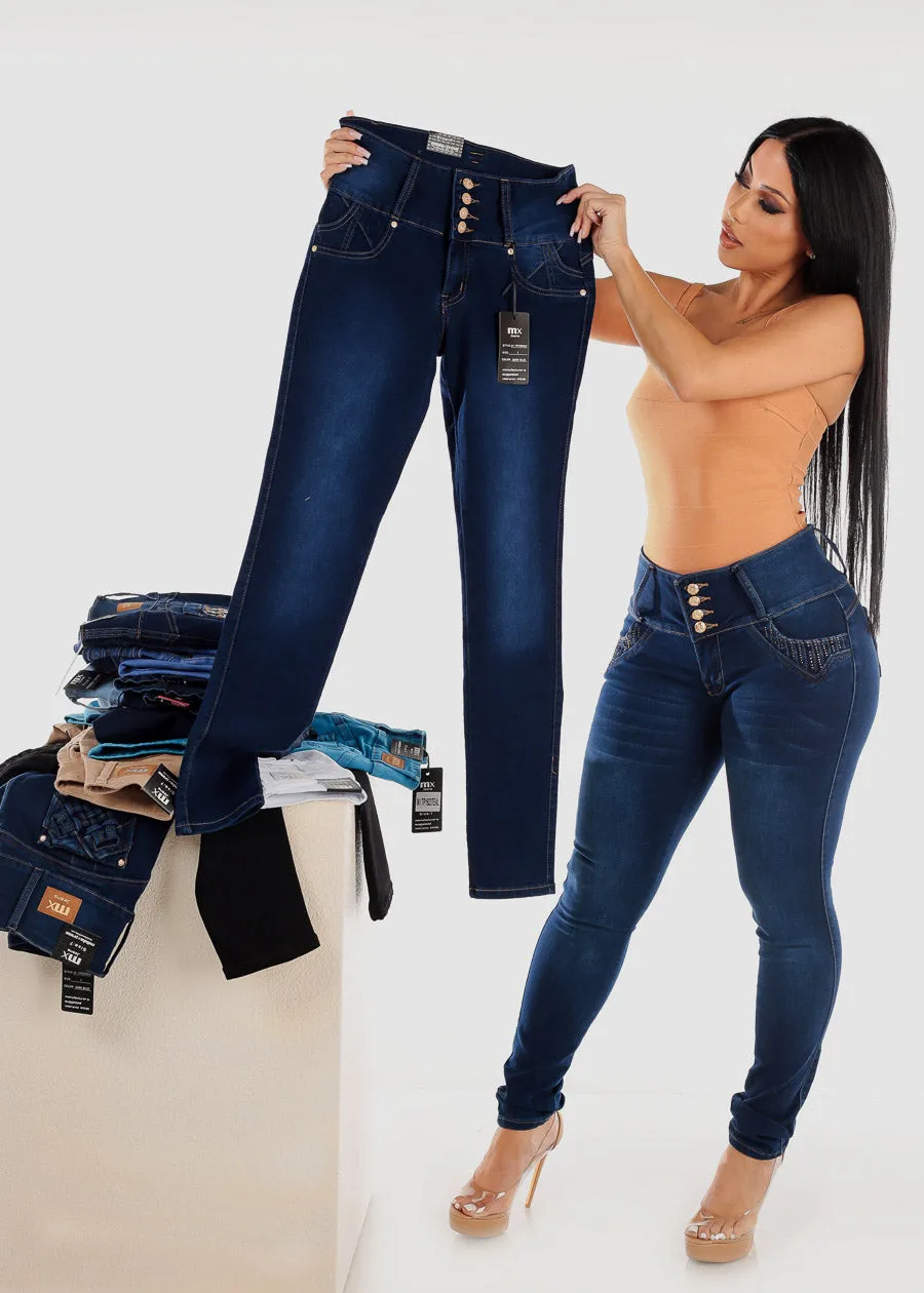 MX JEANS Butt Lifting Mid Rise Skinny Jeans Dark Wash sold by Moda product image thumbnail 3