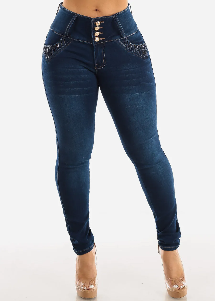 MX JEANS Butt Lifting Mid Rise Skinny Jeans Dark Wash sold by Moda product image thumbnail 4