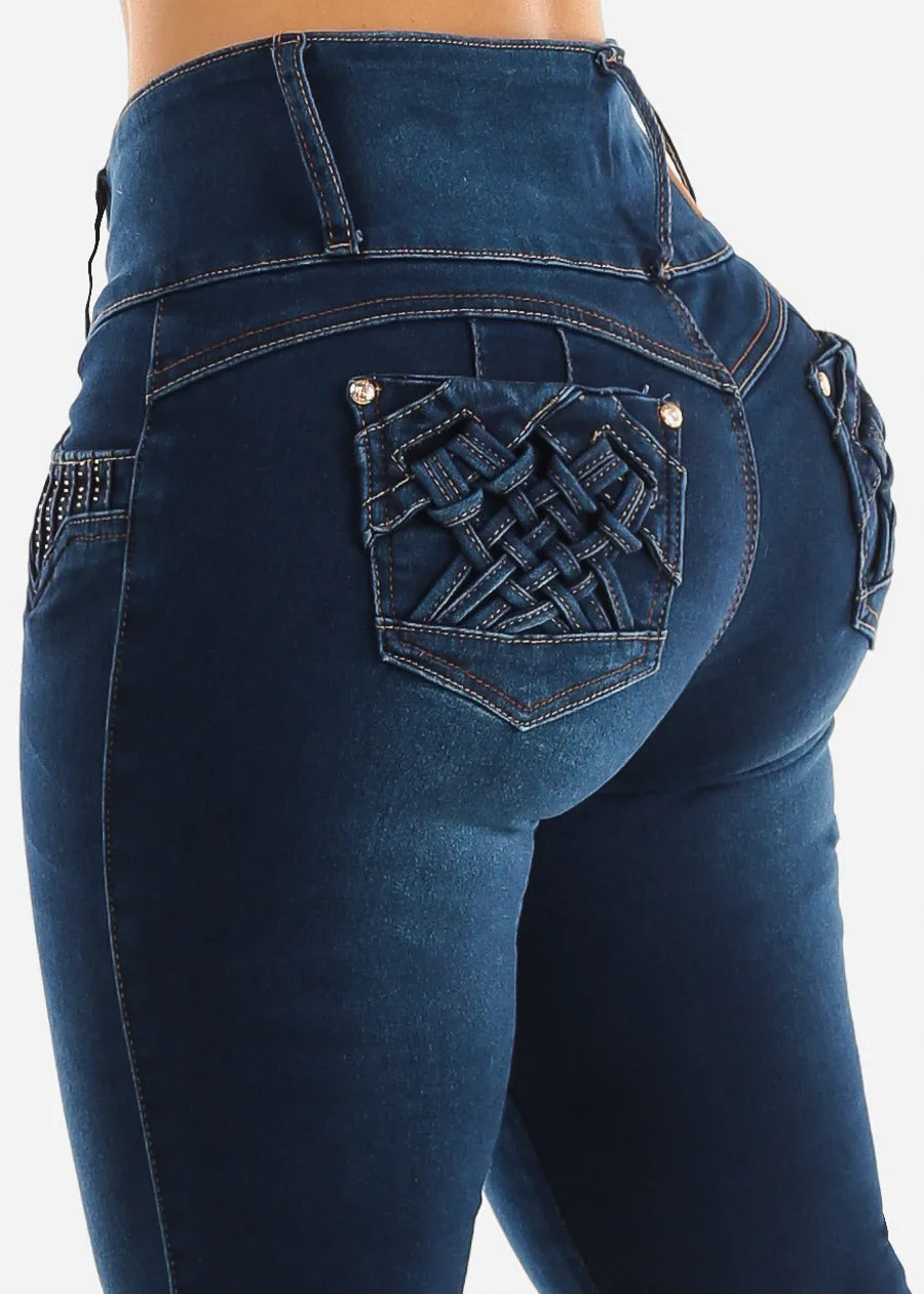 MX JEANS Butt Lifting Mid Rise Skinny Jeans Dark Wash sold by Moda