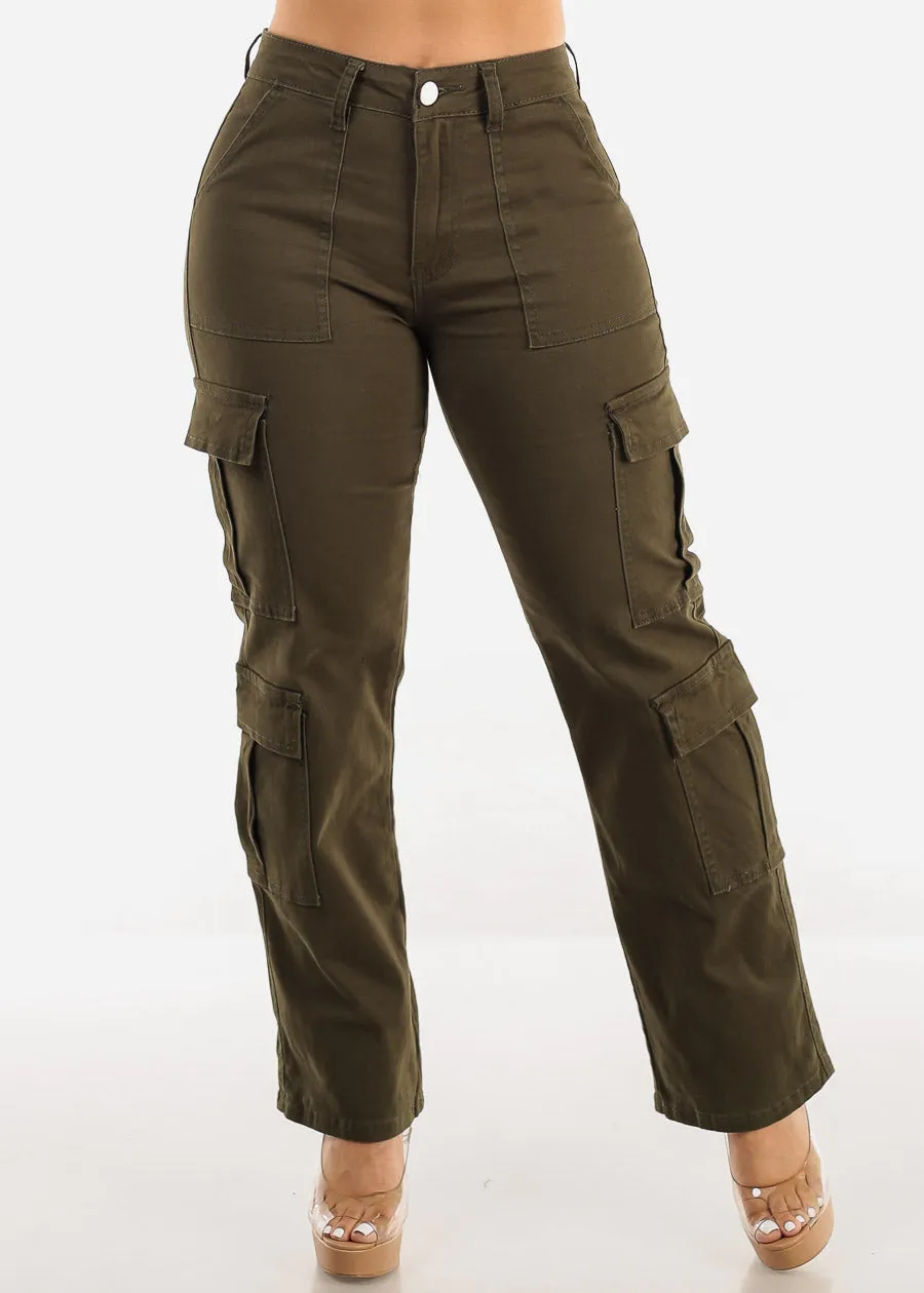 Butt Lift Mid Rise Straight Wide Leg Cargo Pants Olive sold by Moda product image thumbnail 3