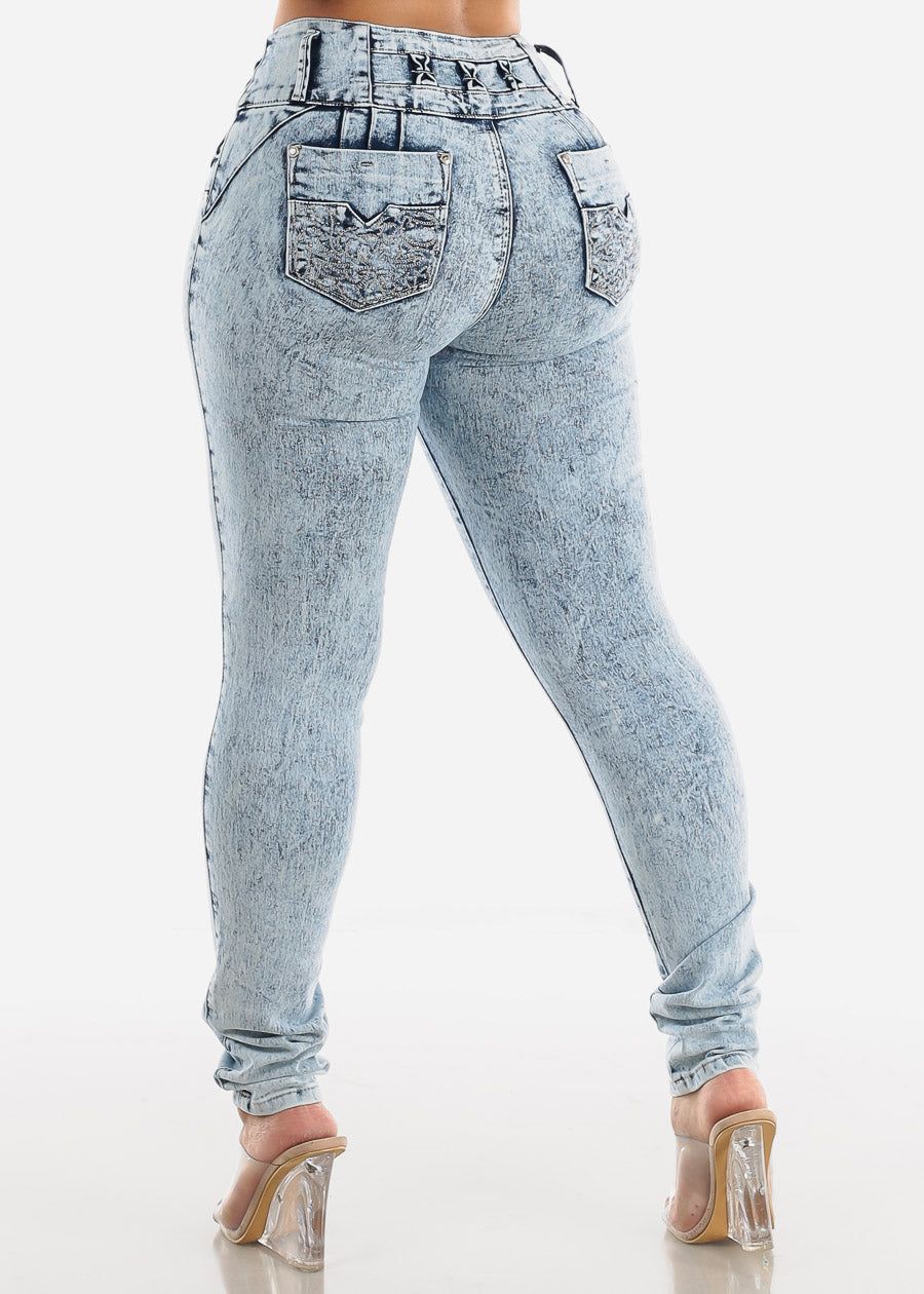 Levanta Cola Acid Wash Skinny Jeans sold by Moda product image thumbnail 7