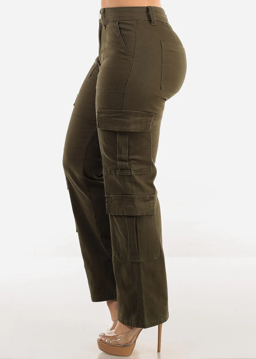 Butt Lift Mid Rise Straight Wide Leg Cargo Pants Olive sold by Moda product image thumbnail 4