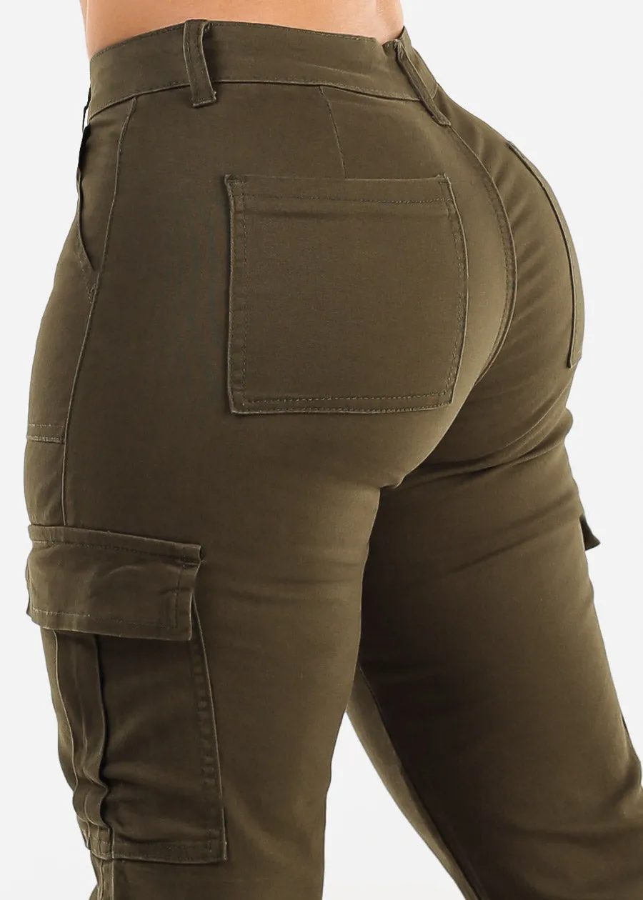 Butt Lift Mid Rise Straight Wide Leg Cargo Pants Olive sold by Moda product image thumbnail 5