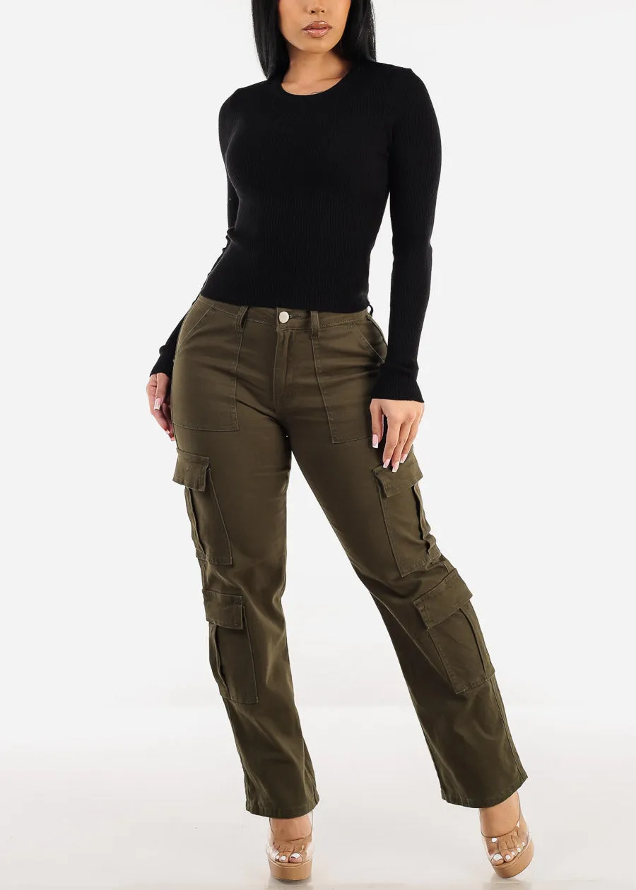 Butt Lift Mid Rise Straight Wide Leg Cargo Pants Olive sold by Moda product image thumbnail 2