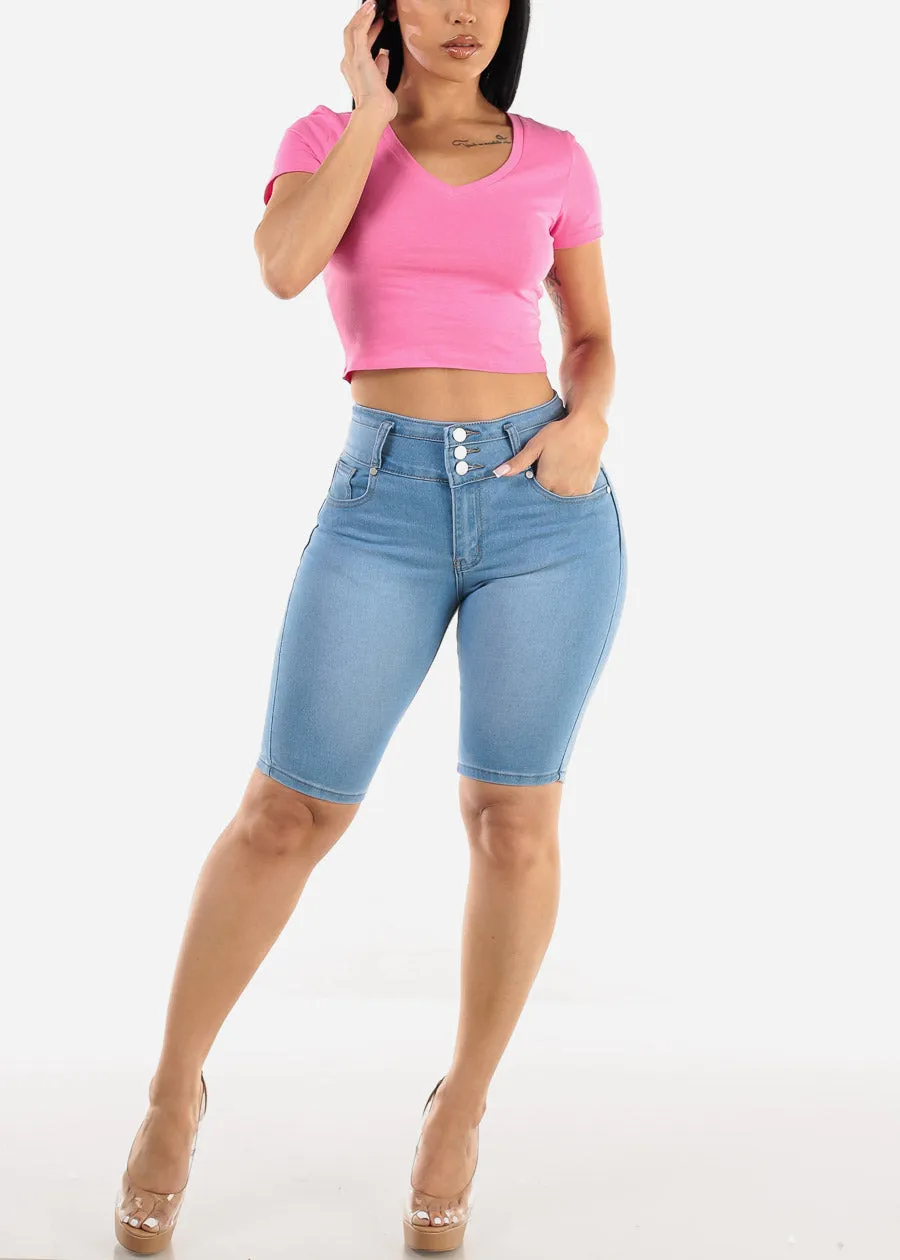 Short Sleeve Vneck Crop Top Pink sold by Moda product image thumbnail 2