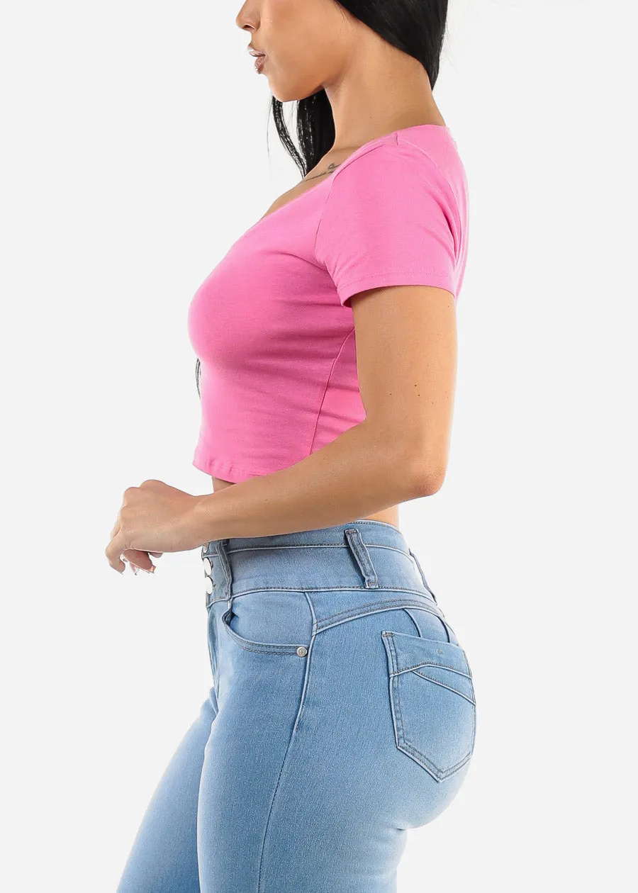 Short Sleeve Vneck Crop Top Pink sold by Moda product image thumbnail 3