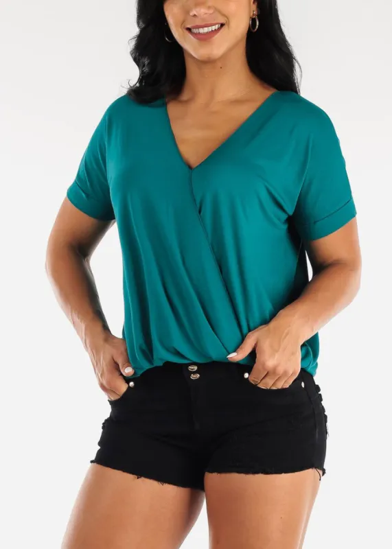 Short Sleeve Surplice Tunic Top Teal sold by Moda