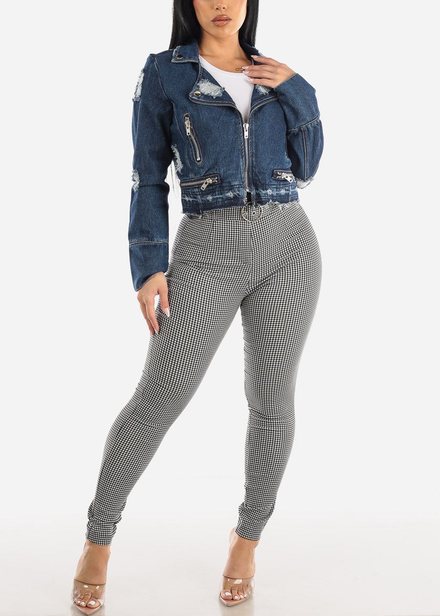 Distressed Dark Wash Moto Denim Jacket sold by Moda product image thumbnail 4