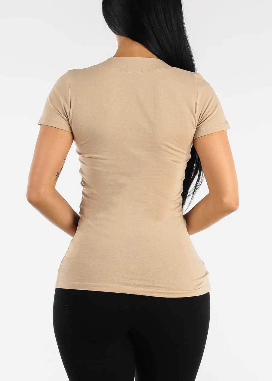 V-neck Basic T-Shirt (Khaki) sold by Moda product image thumbnail 4