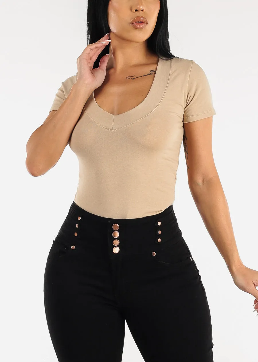V-neck Basic T-Shirt (Khaki) sold by Moda