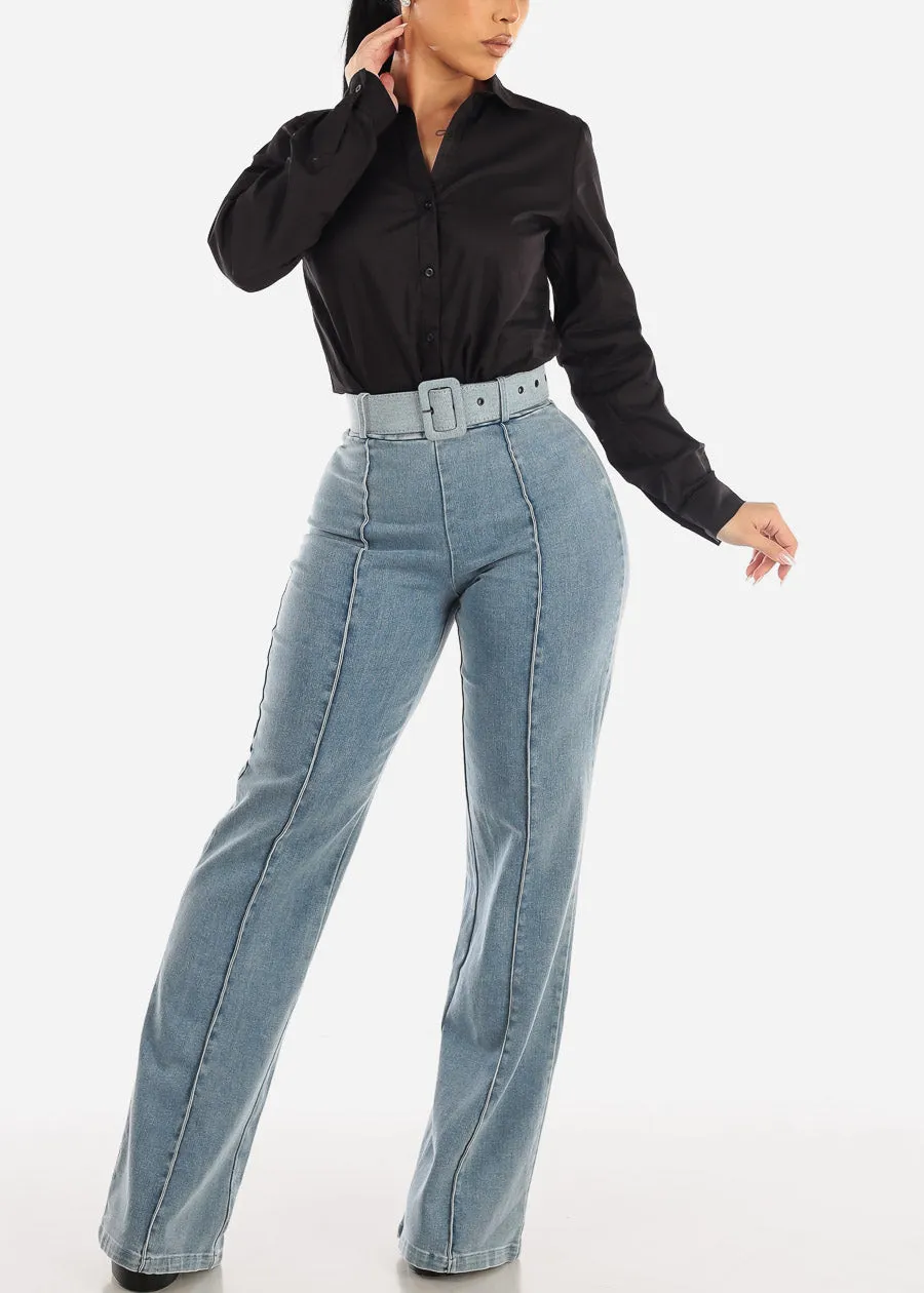 Black Long Sleeve Button Down Collared Bodysuit sold by Moda product image thumbnail 2