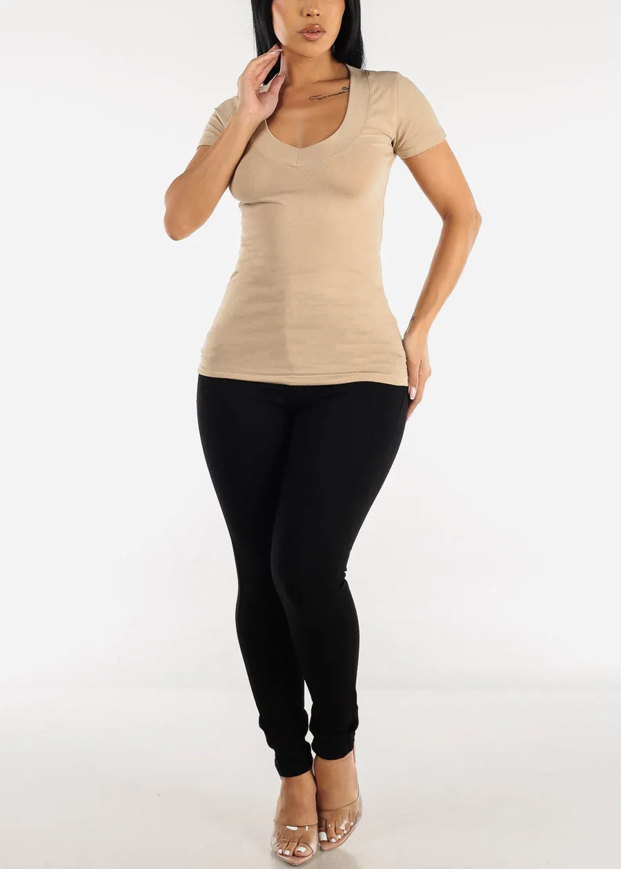 V-neck Basic T-Shirt (Khaki) sold by Moda product image thumbnail 2