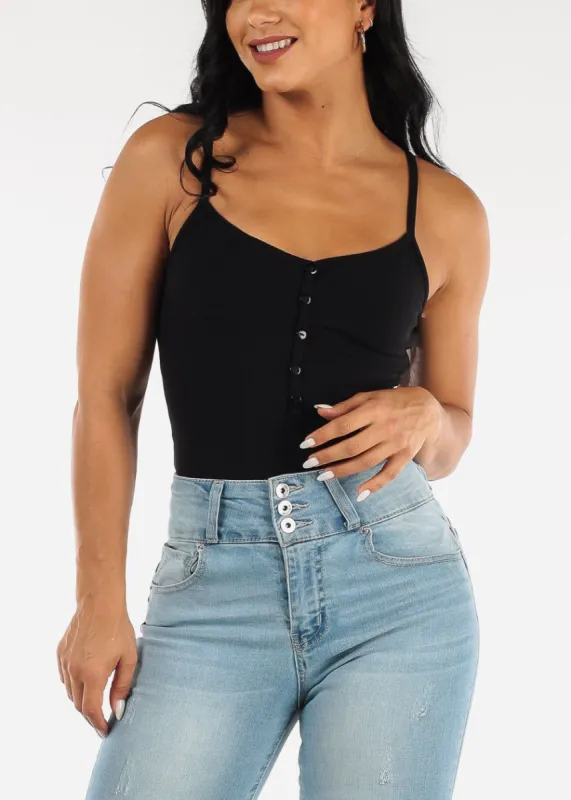 Sleeveless Vneck Ribbed Bodysuit Black sold by Moda