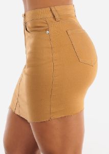 High Waisted Denim Mini Skirt Camel sold by Moda