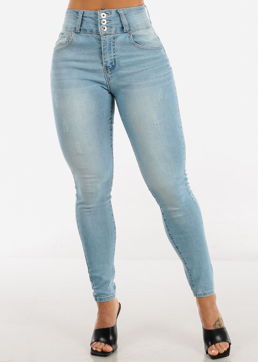 Super High Waisted Levantacola Skinny Jeans Light Wash sold by Moda product image thumbnail 4