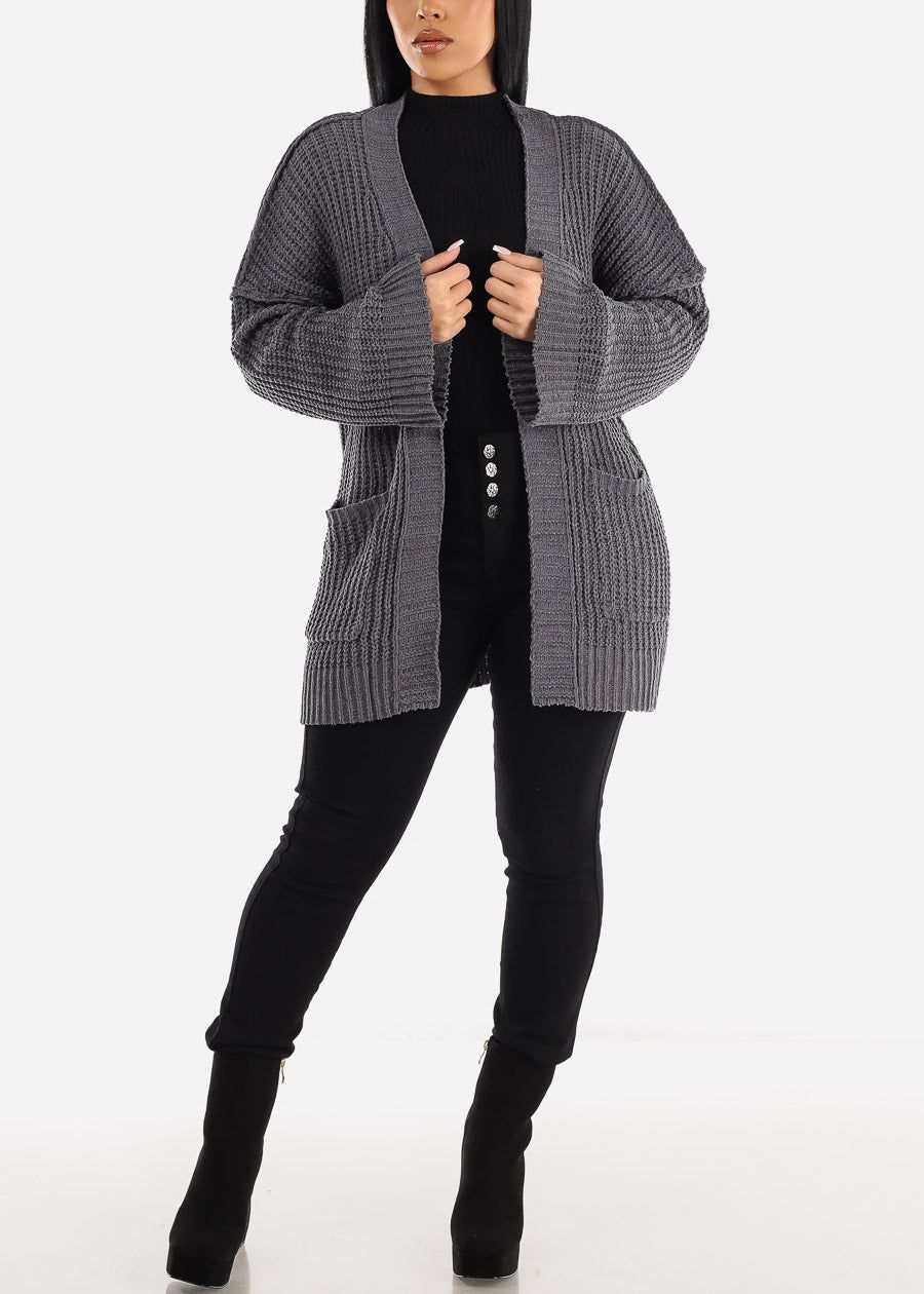 Long Sleeve Soft Knit Maxi Cardigan Charcoal w Pockets sold by Moda product image thumbnail 2