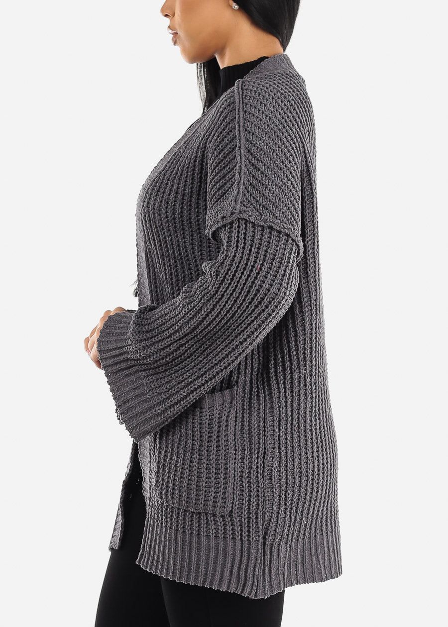 Long Sleeve Soft Knit Maxi Cardigan Charcoal w Pockets sold by Moda product image thumbnail 3