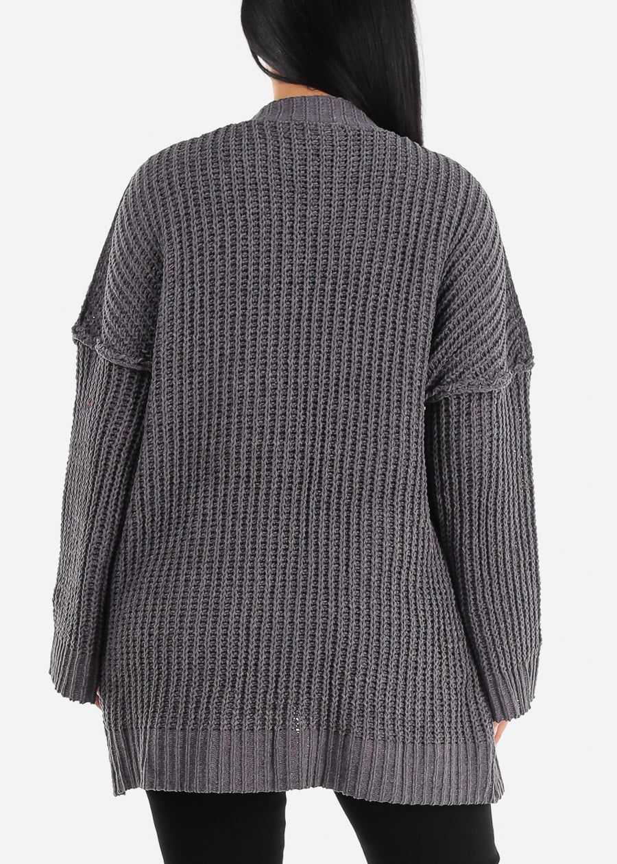 Long Sleeve Soft Knit Maxi Cardigan Charcoal w Pockets sold by Moda product image thumbnail 4