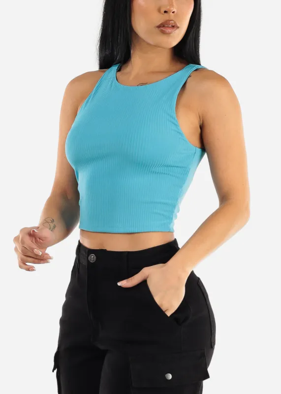 Sleeveless Round Neck Tank Top Blue sold by Moda