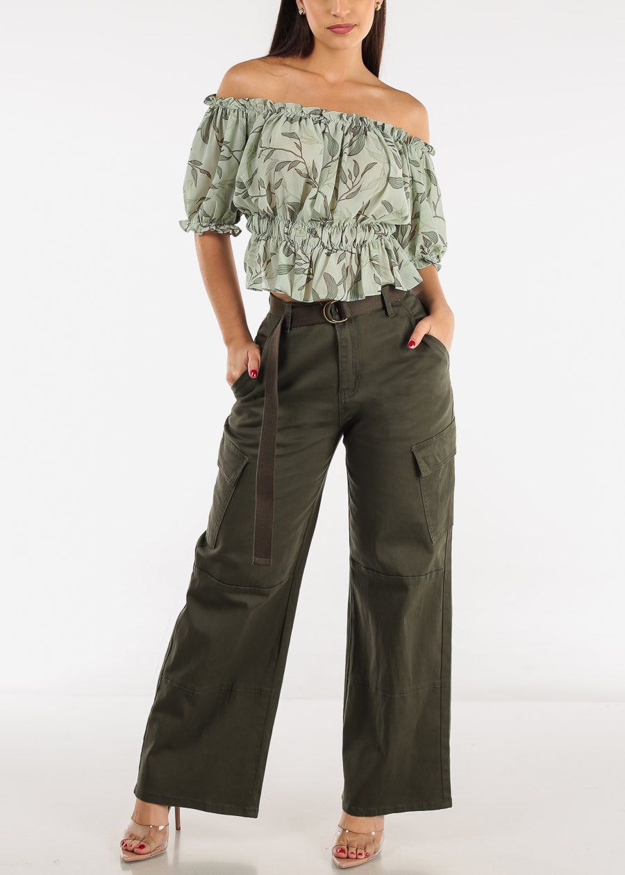 Floral Off Shoulder Elastic Waist Chiffon Crop Top Mint sold by Moda product image thumbnail 2