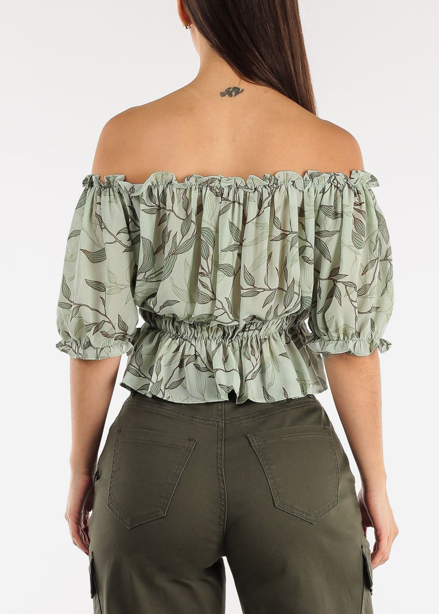 Floral Off Shoulder Elastic Waist Chiffon Crop Top Mint sold by Moda product image thumbnail 4