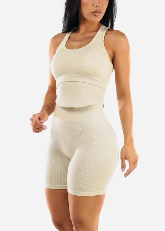 Matching Workout Set w Scrunch Bottoms (2pc Set) Cream sold by Moda