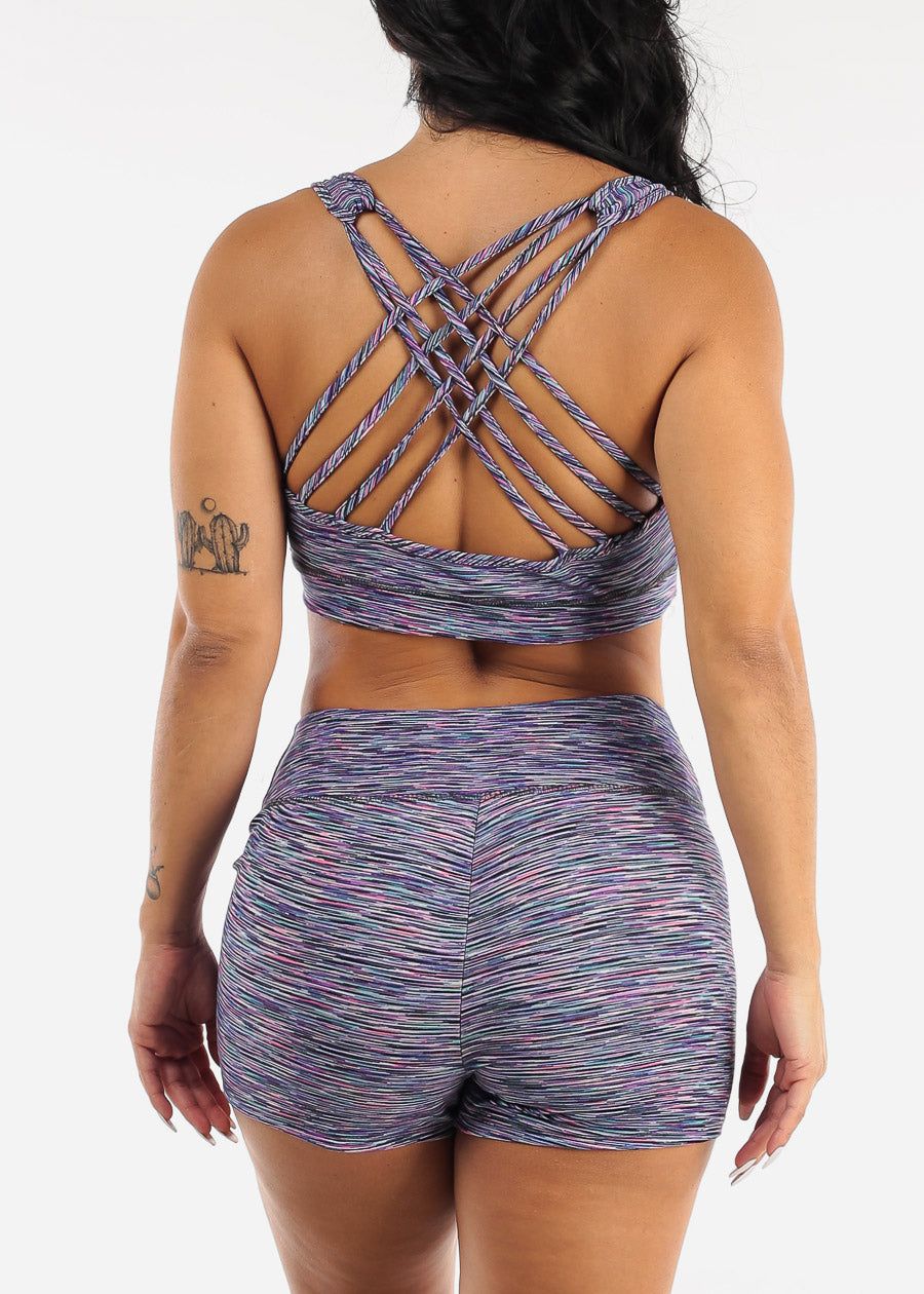 Strappy Sports Bra & Mid Rise Shorts Multicolor (2 PCE SET) sold by Moda product image thumbnail 5