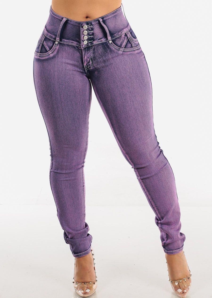 MX JEANS Butt Lift Chain Pocket Design Jeans Purple sold by Moda product image thumbnail 4