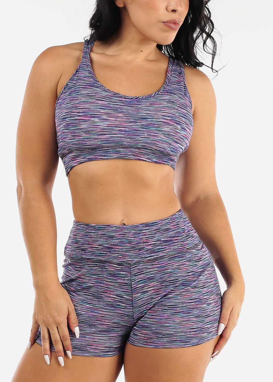 Strappy Sports Bra & Mid Rise Shorts Multicolor (2 PCE SET) sold by Moda product image thumbnail 3
