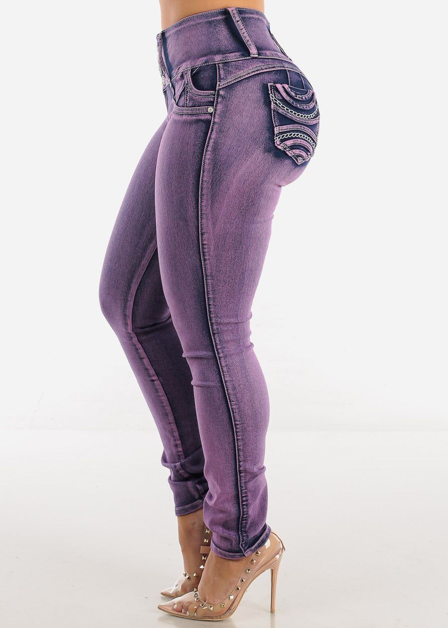 MX JEANS Butt Lift Chain Pocket Design Jeans Purple sold by Moda product image thumbnail 5